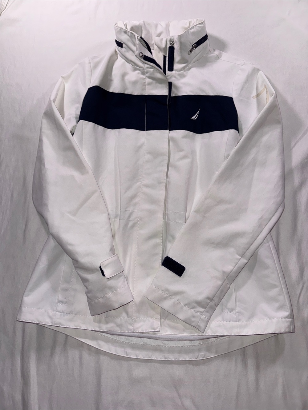 Nautica White Jacket with Navy Chest Stripe
